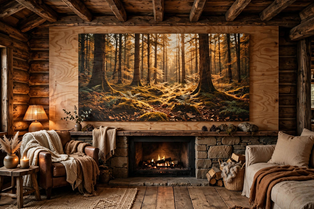 Photo printed directly onto wood in a living room